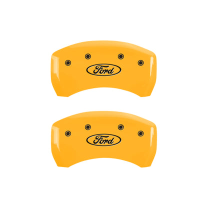 2010-2014 Mustang MGP Caliper Covers for Ford Mustang Yellow Ford Oval Logo