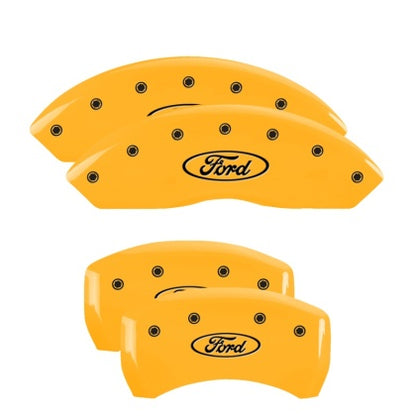 2010-2014 Mustang MGP Caliper Covers for Ford Mustang Yellow Ford Oval Logo
